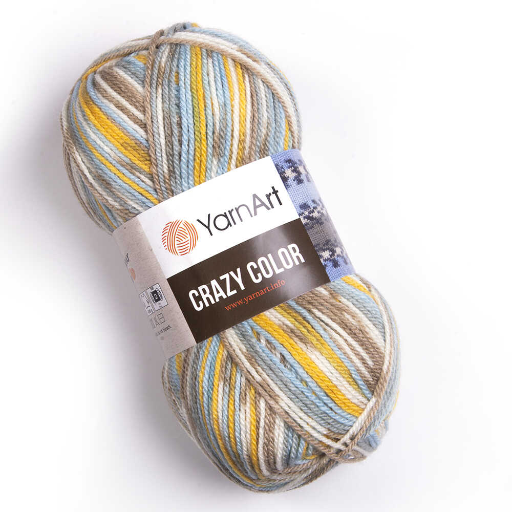 Пряжа Crazy Color от YarnArt цвет 180, Коричневый / желтый / белый