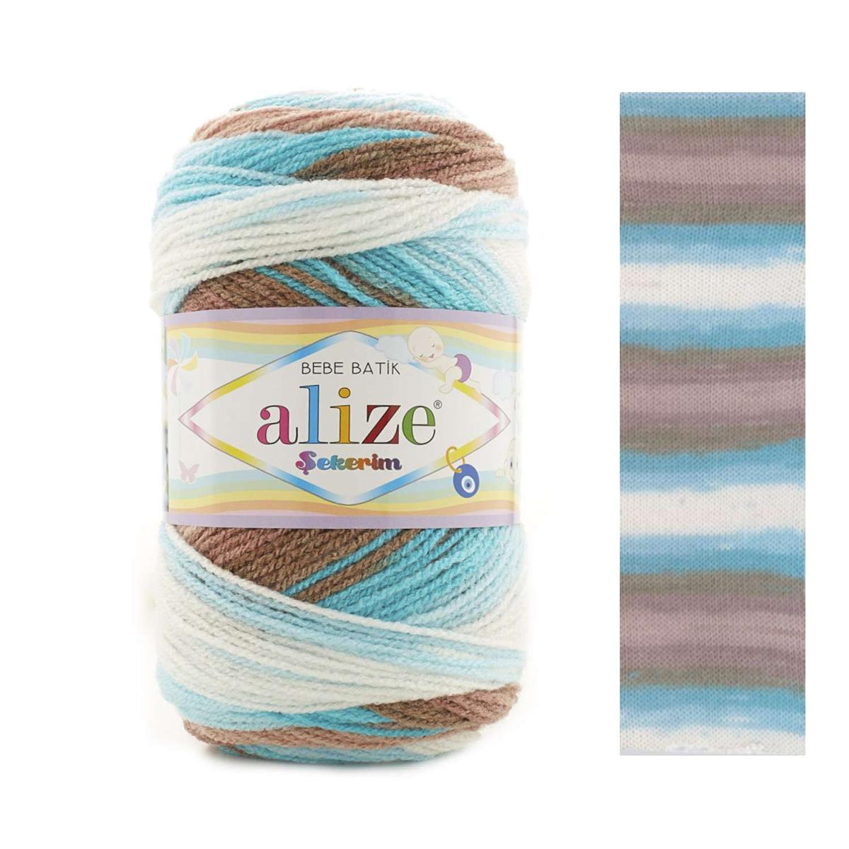 Пряжа Alize Sekerim Batik цвет 6320, Бежевый / голубой / белый