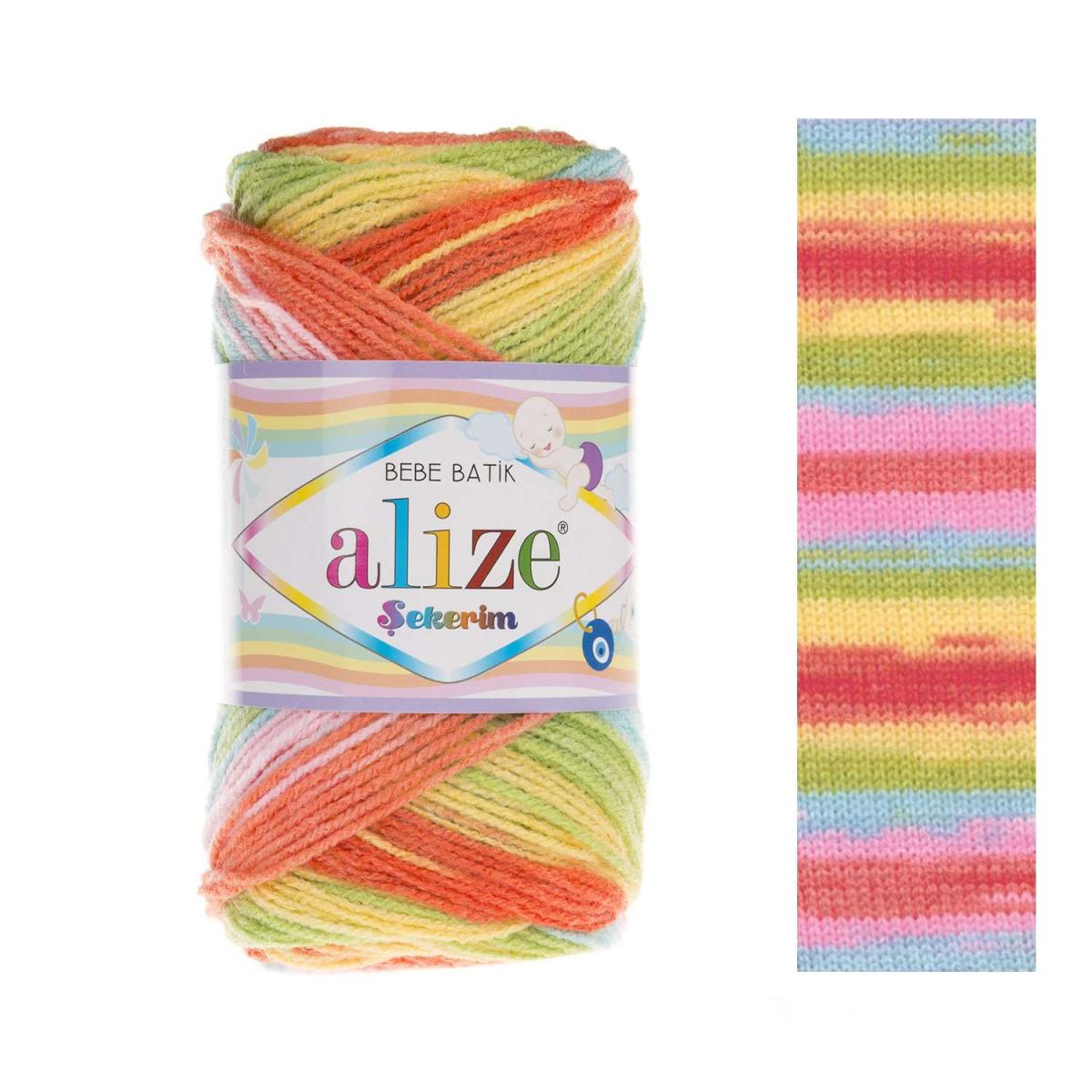 Пряжа Alize Sekerim Batik цвет 4400, Красный / желтый / зеленый