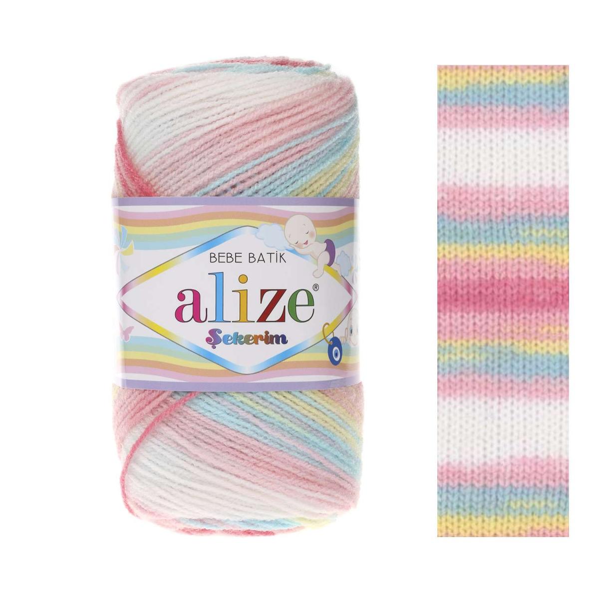Пряжа Alize Sekerim Batik цвет 3045, Голубой / белый / розовый