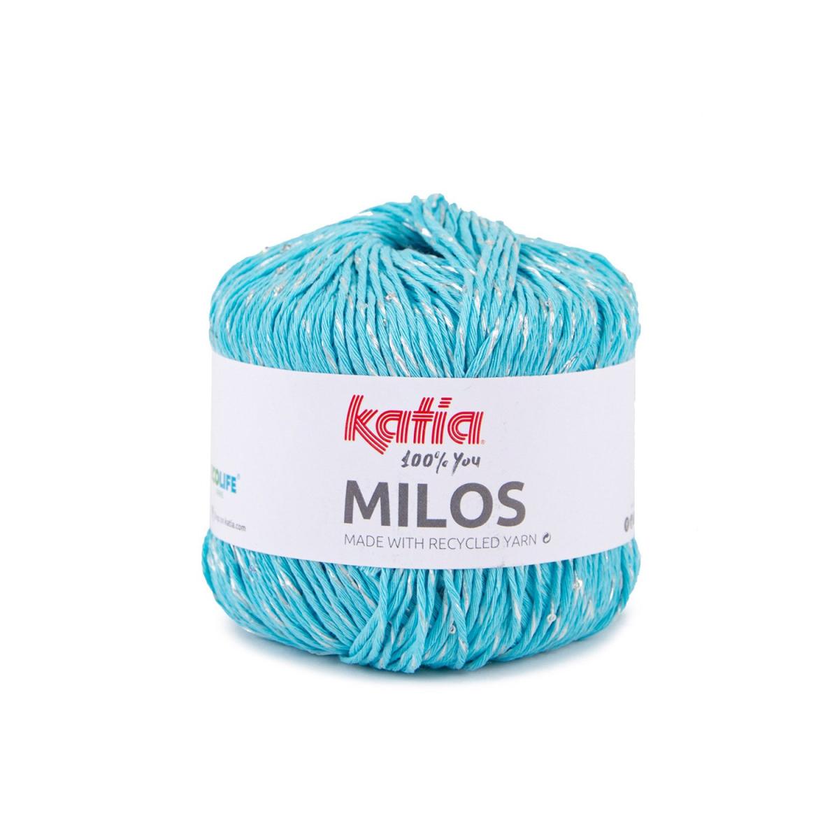 Пряжа Katia Milos цвет 82, Бирюзово - голубой / перламутр / пайетка серебро