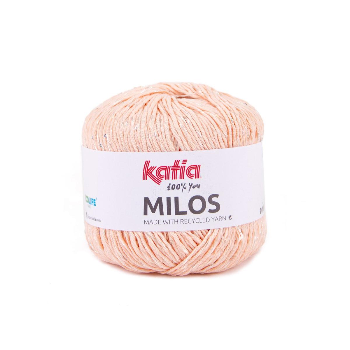 Пряжа Katia Milos цвет 85, Розово - персиковый / перламутр / пайетка серебро