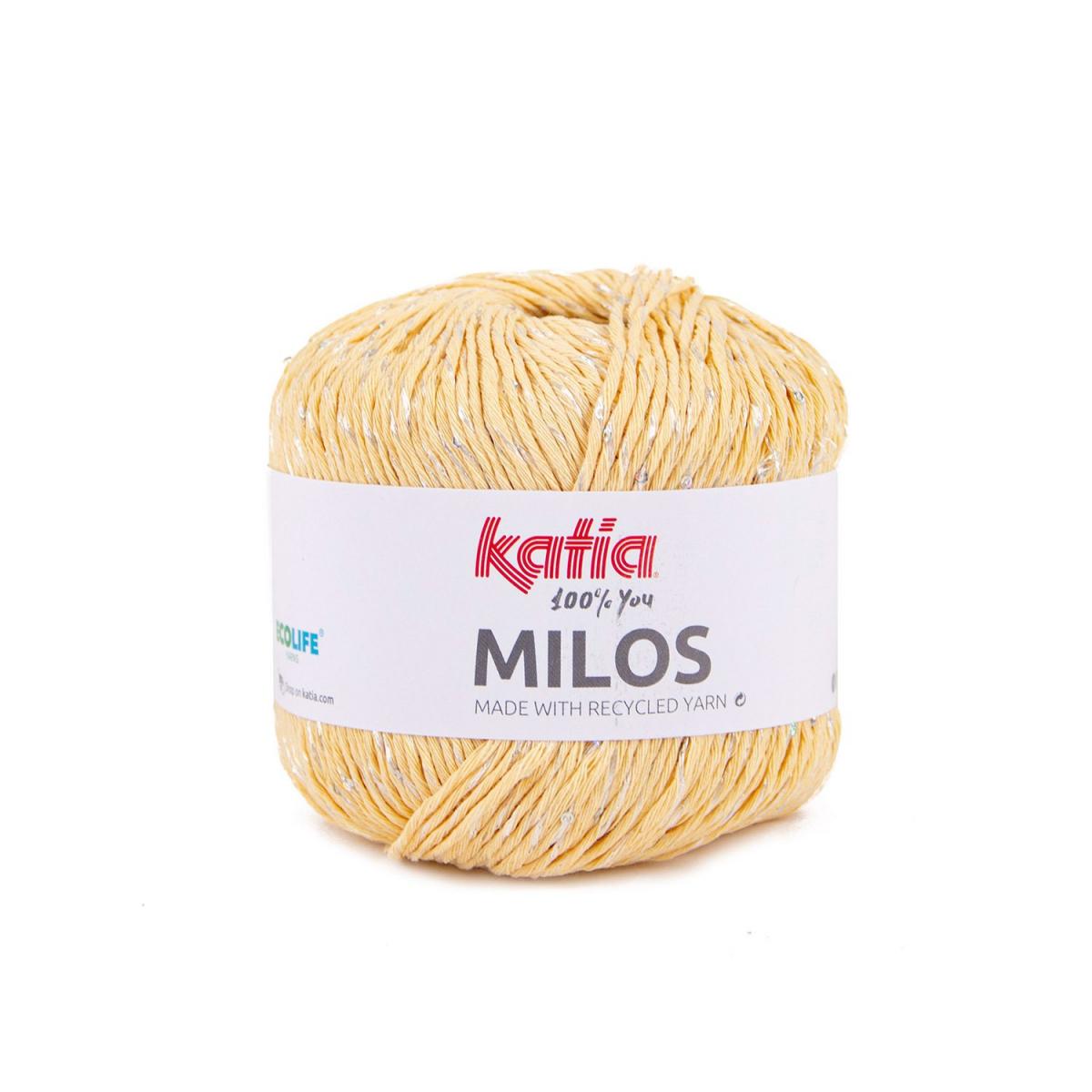 Пряжа Katia Milos цвет 86, Желтая пастель / перламутр / пайетка серебро