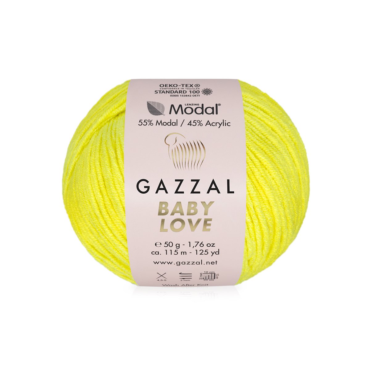 Пряжа Gazzal Baby Love цвет 1607, Яркий лимон
