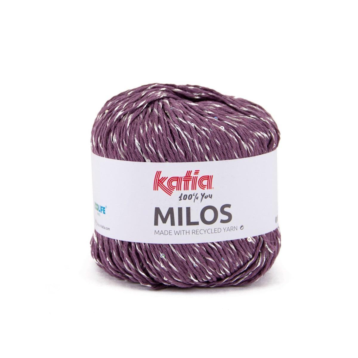 Пряжа Katia Milos цвет 93, Темная сирень / перламутр / пайетка серебро