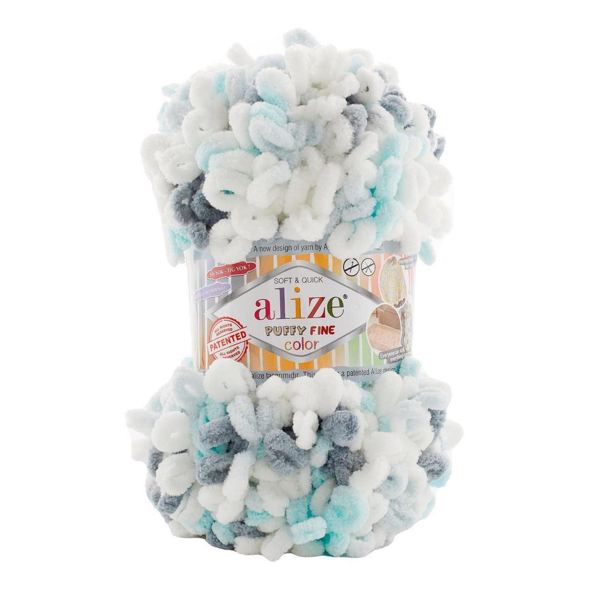 Пряжа Alize Puffy fine Color цвет 6509, Белый / мята / серый 
