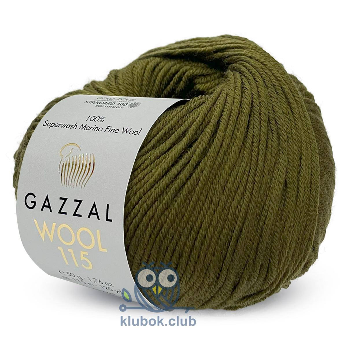 Пряжа Gazzal Wool 115 цвет 3327, Олива