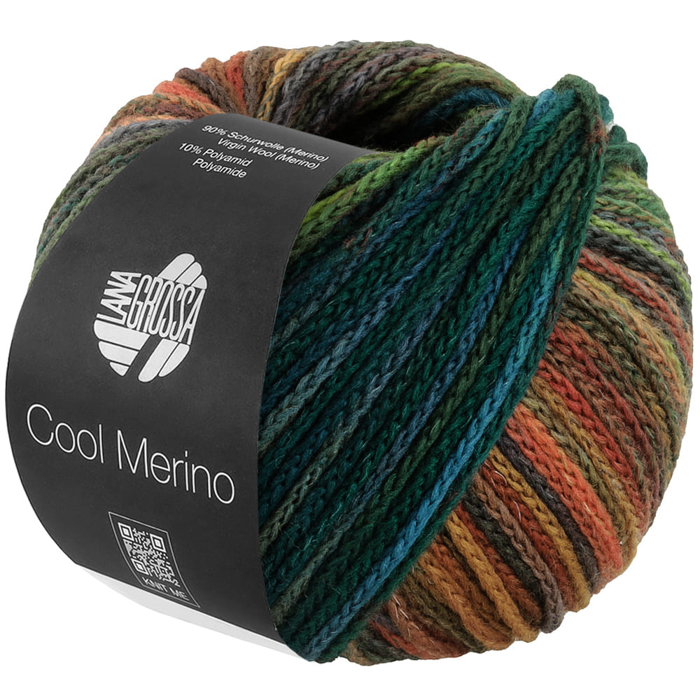 Пряжа Cool Merino Color цвет 312, Темно - зеленый / светло - зеленый / серо - фиолетовый / оранжевый / желтый шафран / легко коричневы