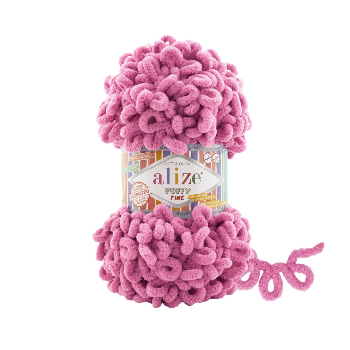 Пряжа Alize Puffy fine цвет 178, Темно - розовый 