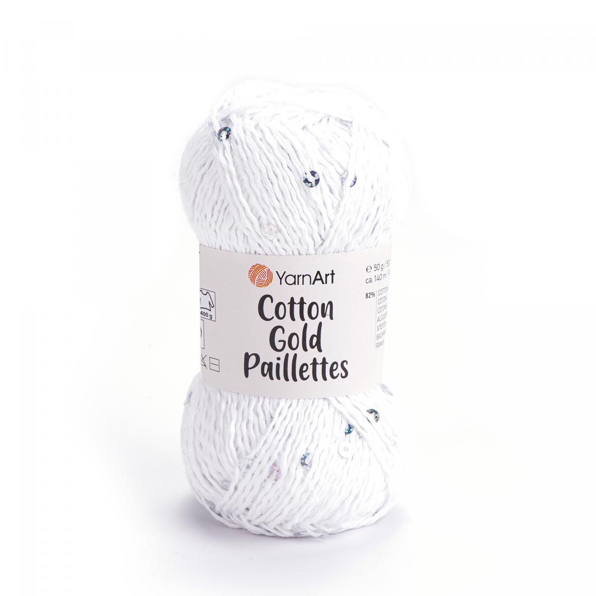 Пряжа Cotton Gold Paillettes от YarnArt цвет 7102, Белый / пайетки серебро