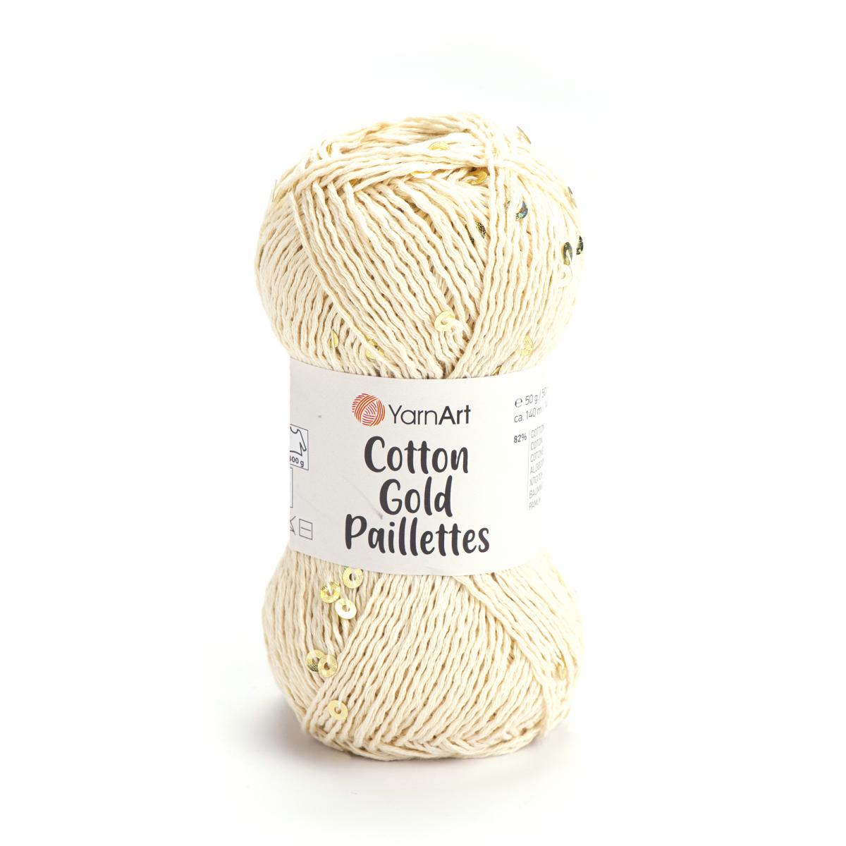 Пряжа Cotton Gold Paillettes от YarnArt цвет 7103, Шампань / пайетки золото