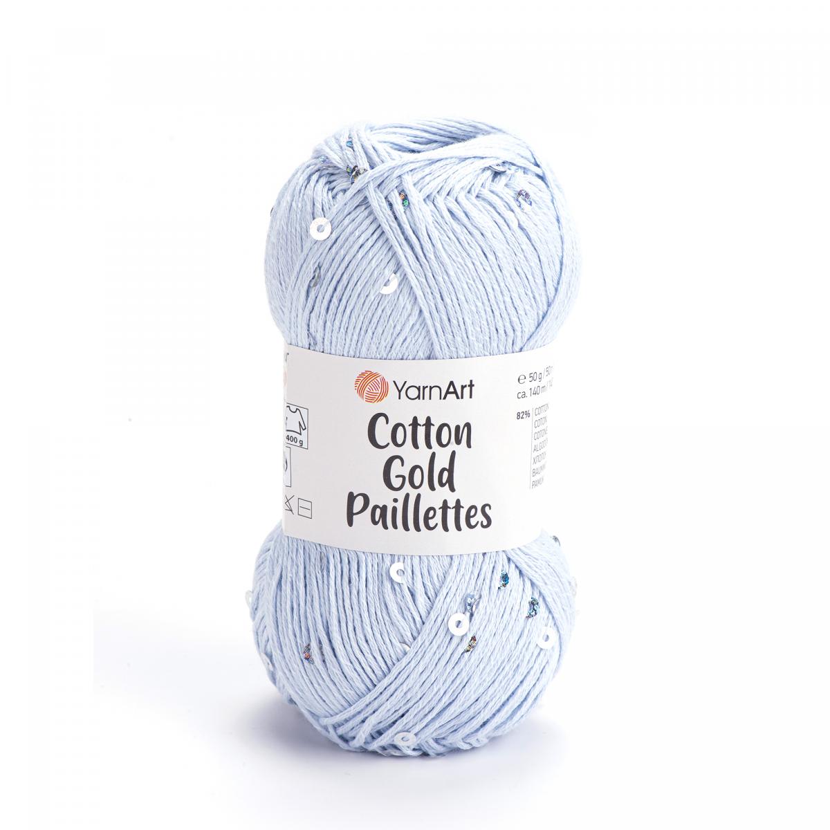 Пряжа Cotton Gold Paillettes от YarnArt цвет 7109, Перванш / пайетки серебро