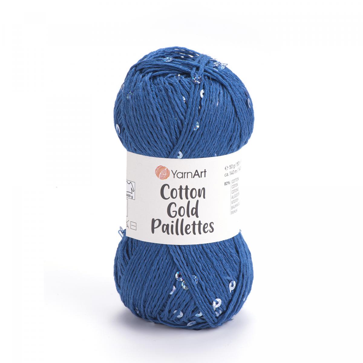 Пряжа Cotton Gold Paillettes от YarnArt цвет 7111, Синий / пайетки серебро