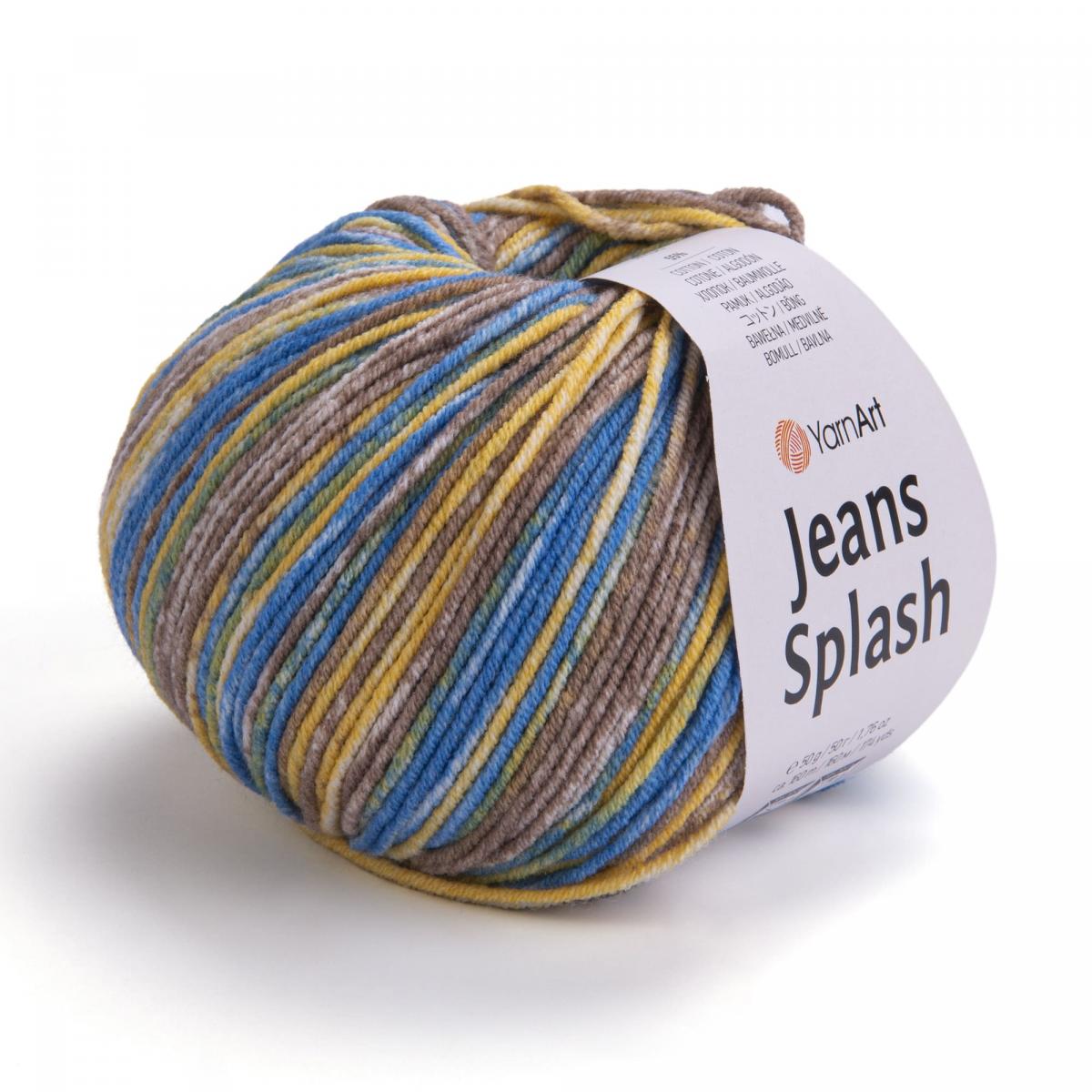Пряжа Jeans Splash от YarnArt цвет 960, Темно - голубой / светло - коричневый / горчица / белый