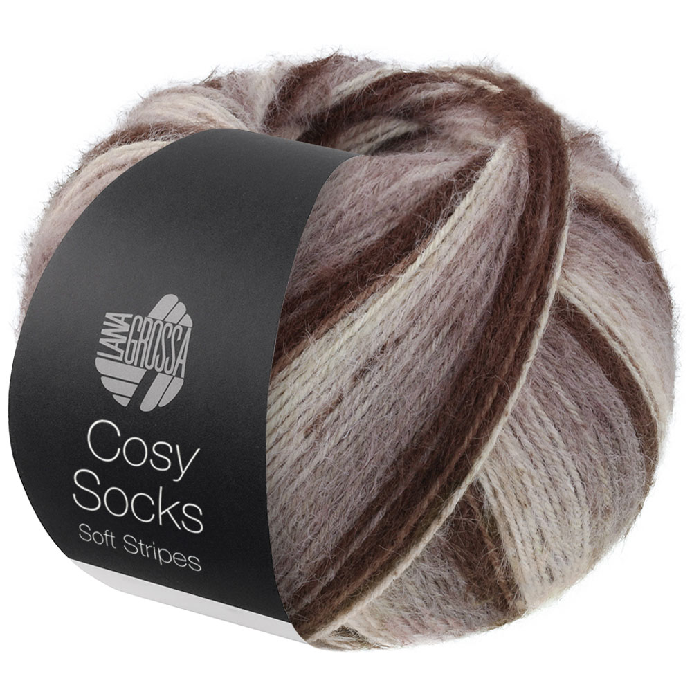 Секционная пряжа Meilenweit 100 Cosy Socks Soft Stripes цвет 103, Темно-коричневый / бежевый / молочный от Lana Grossa