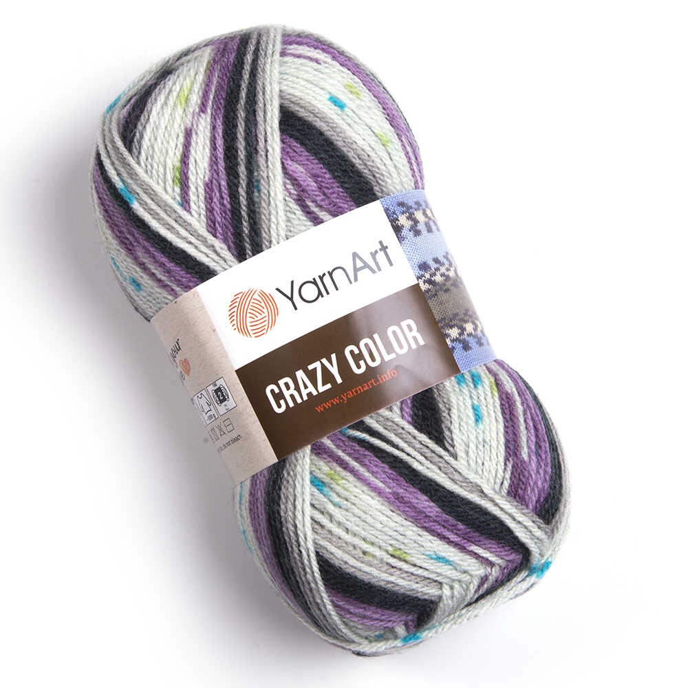 Пряжа Crazy Color от YarnArt цвет 165, Черный / фиолетовый / белый