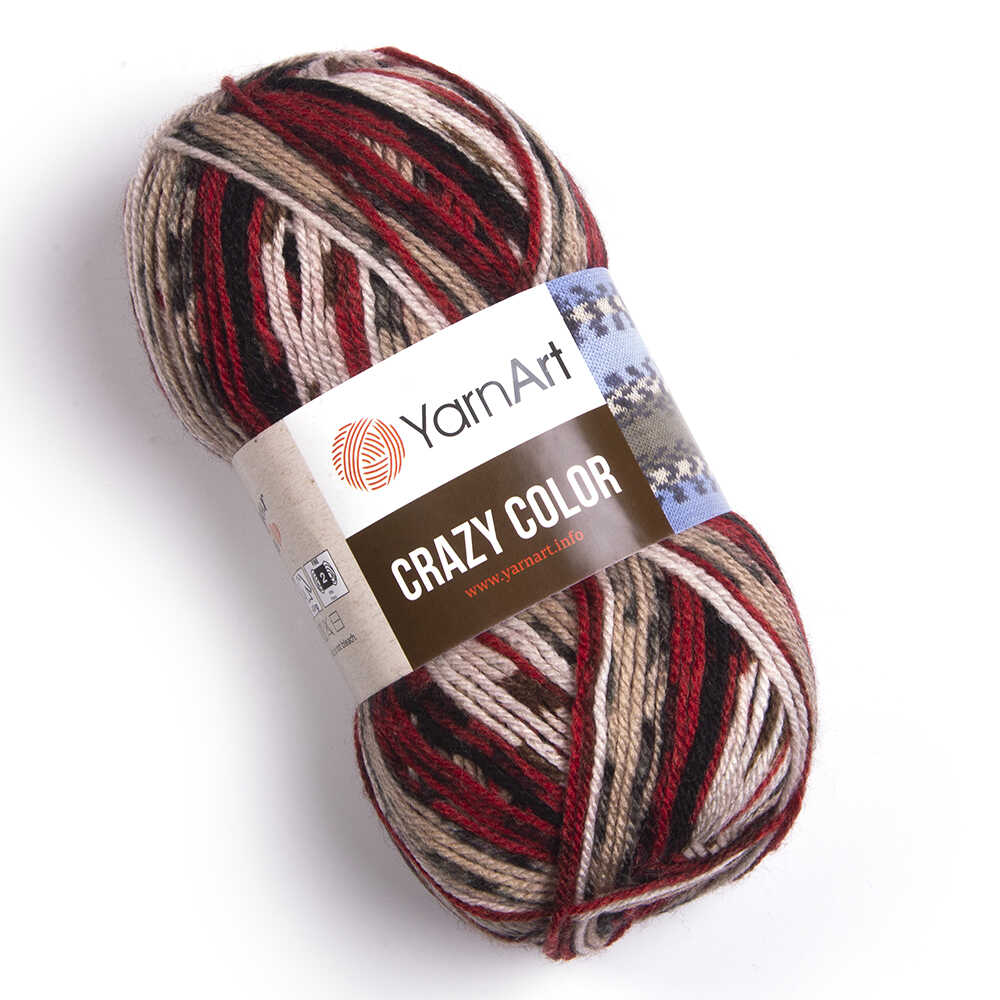 Пряжа Crazy Color от YarnArt цвет 156, Красный / коричневый / розовый