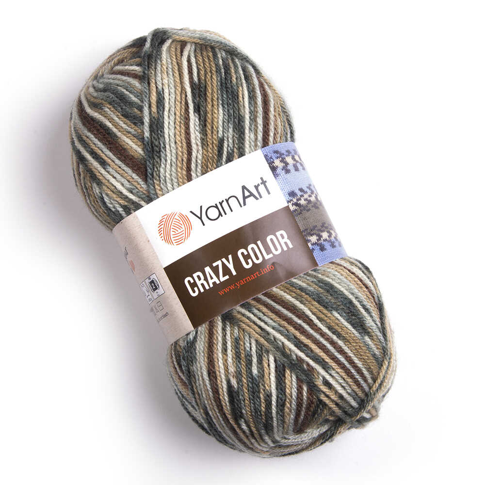 Пряжа Crazy Color от YarnArt цвет 158, Хаки / коричневый / беж / серый