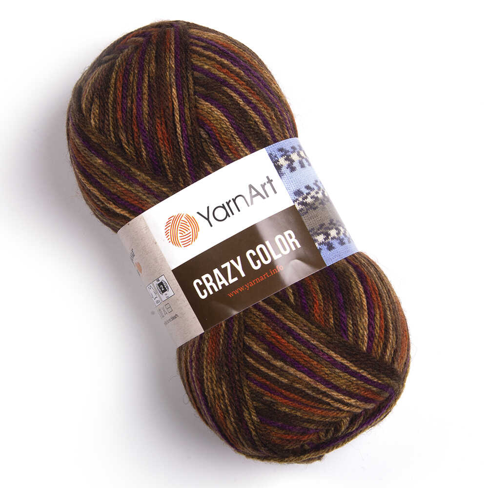 Пряжа Crazy Color от YarnArt цвет 155, Коричневый / красный / беж