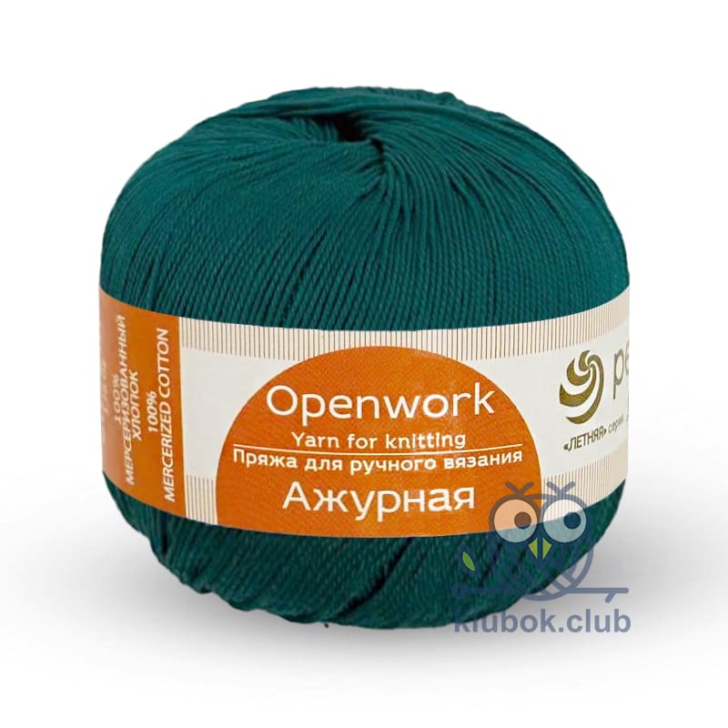 Моток пряжи Пехорка Ажурная цвет 511, Зеленка, 50 г / 280 м | 100% мерсеризованный хлопок
