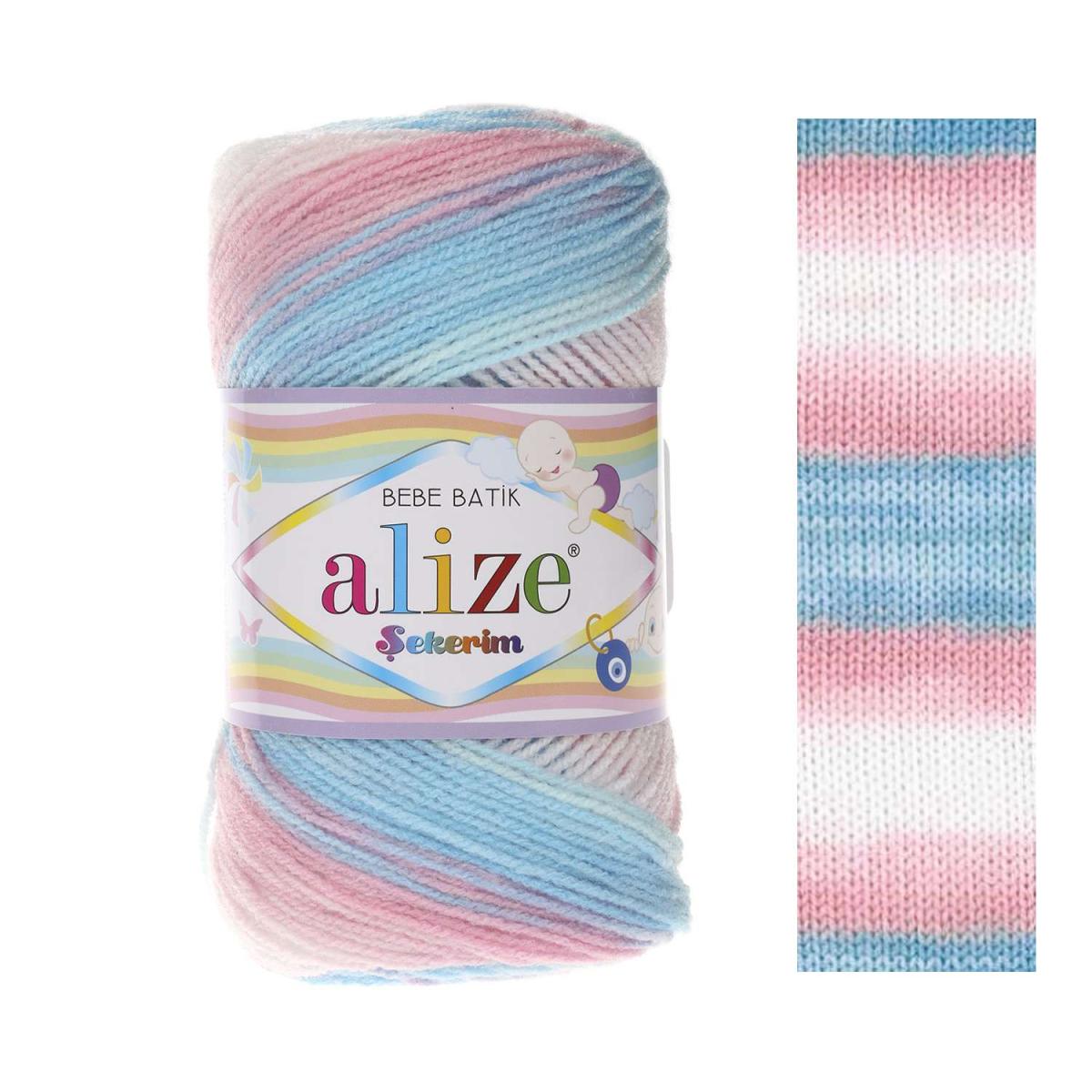 Пряжа Alize Sekerim Batik цвет 2604, Голубой / белый / розовый