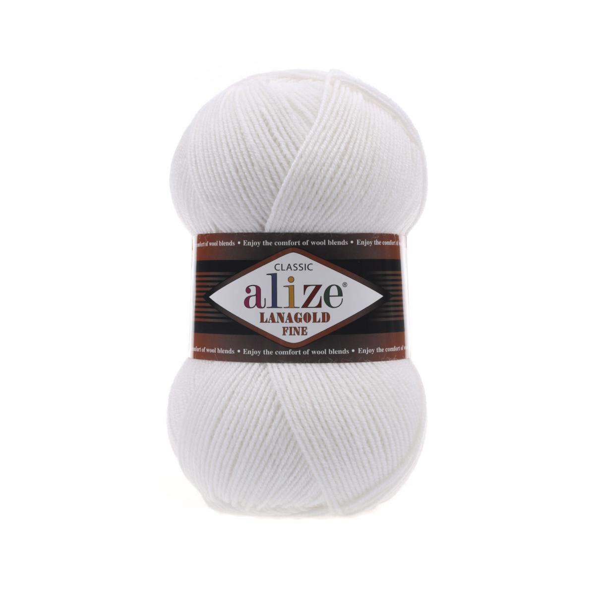 Пряжа Alize Lanagold Fine цвет 55, Белый