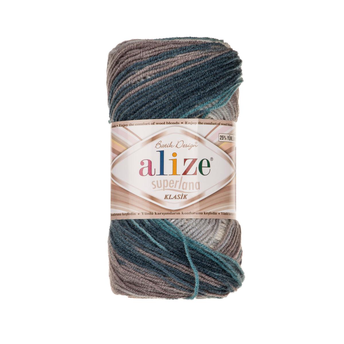 Пряжа Alize Superlana Klasik Batik цвет 4240, Джинс / бирюзовый / белый