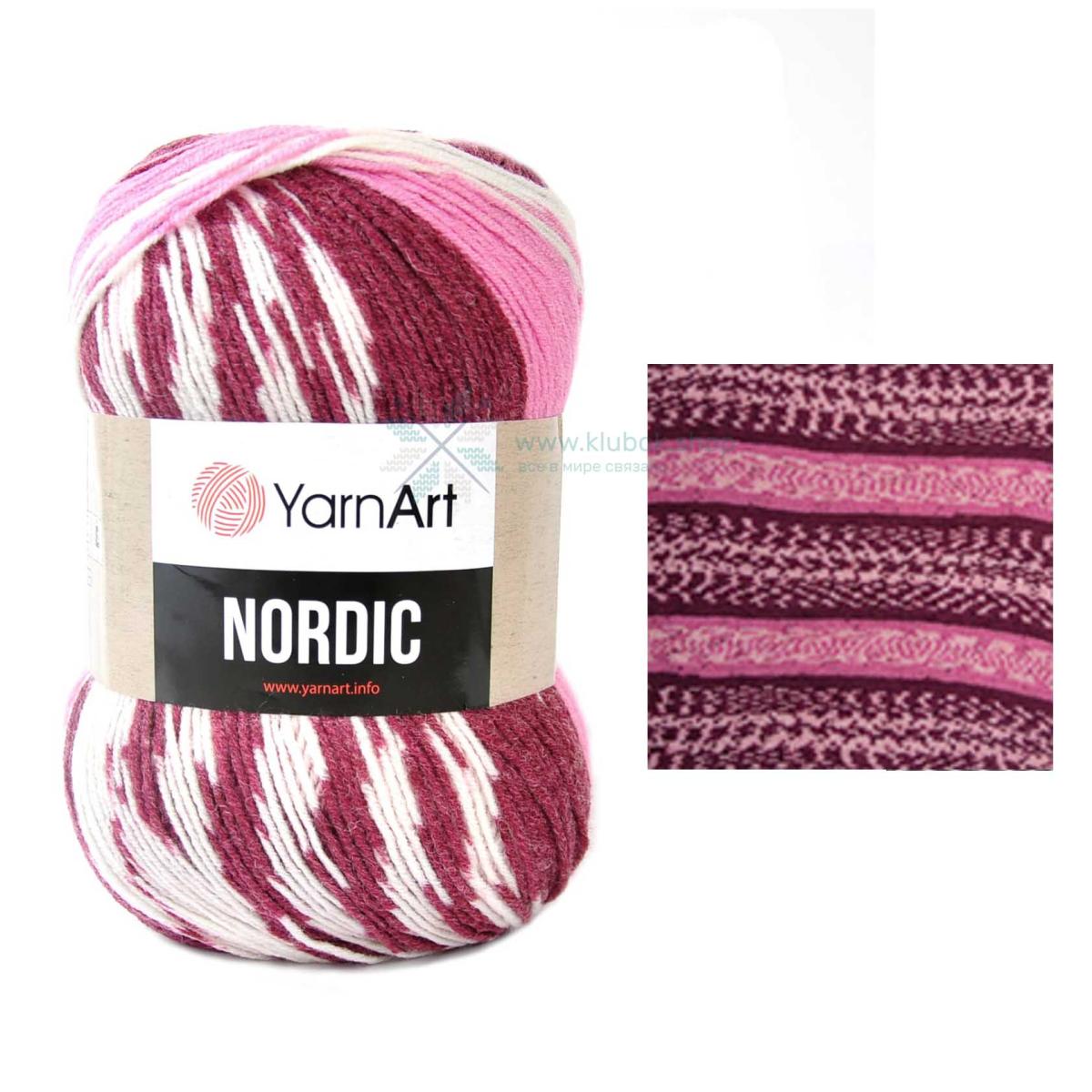 Пряжа Nordic от YarnArt цвет 660, Бордовый / розовый / белый