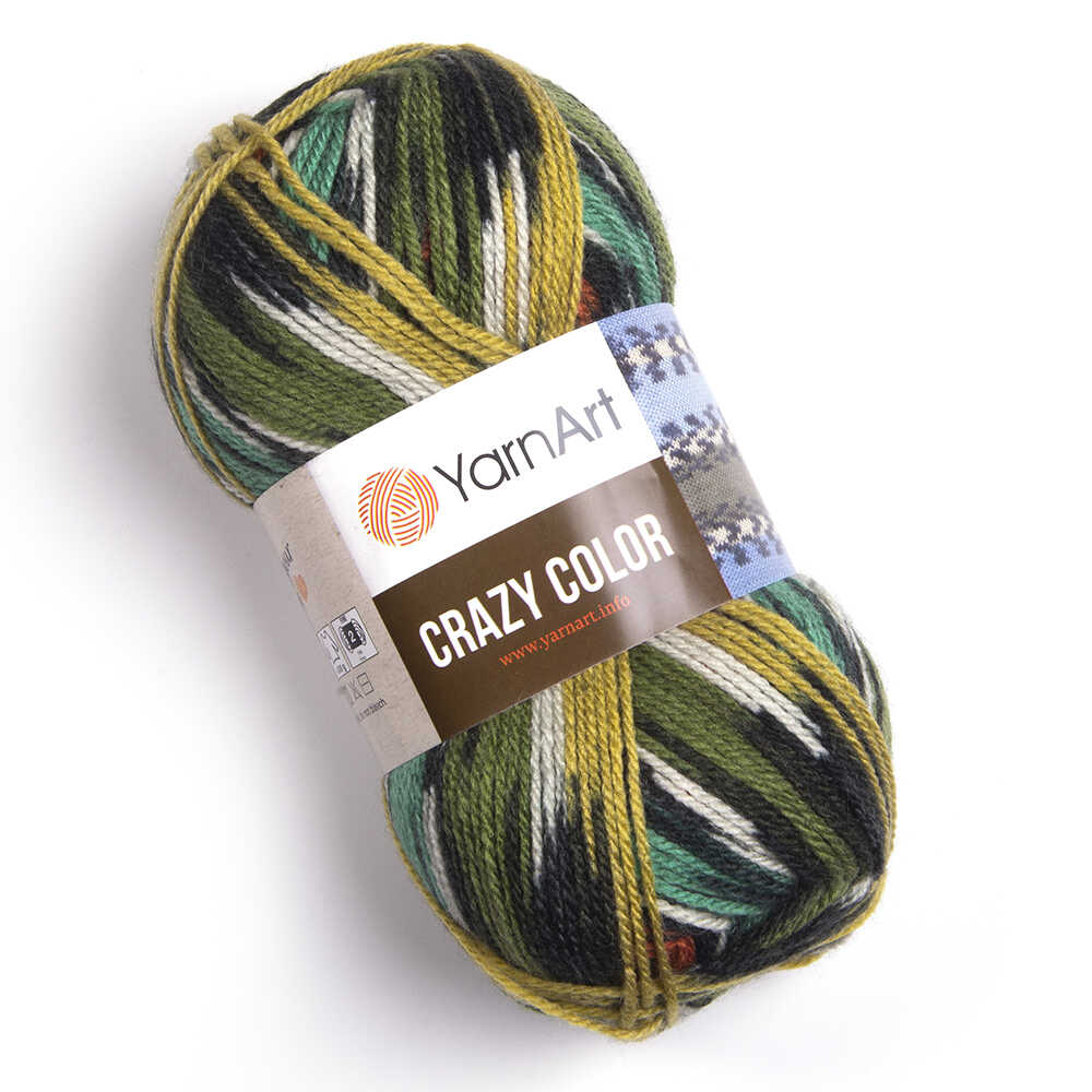 Пряжа Crazy Color от YarnArt цвет 163, Хаки / бирюзовый / желтый / серый