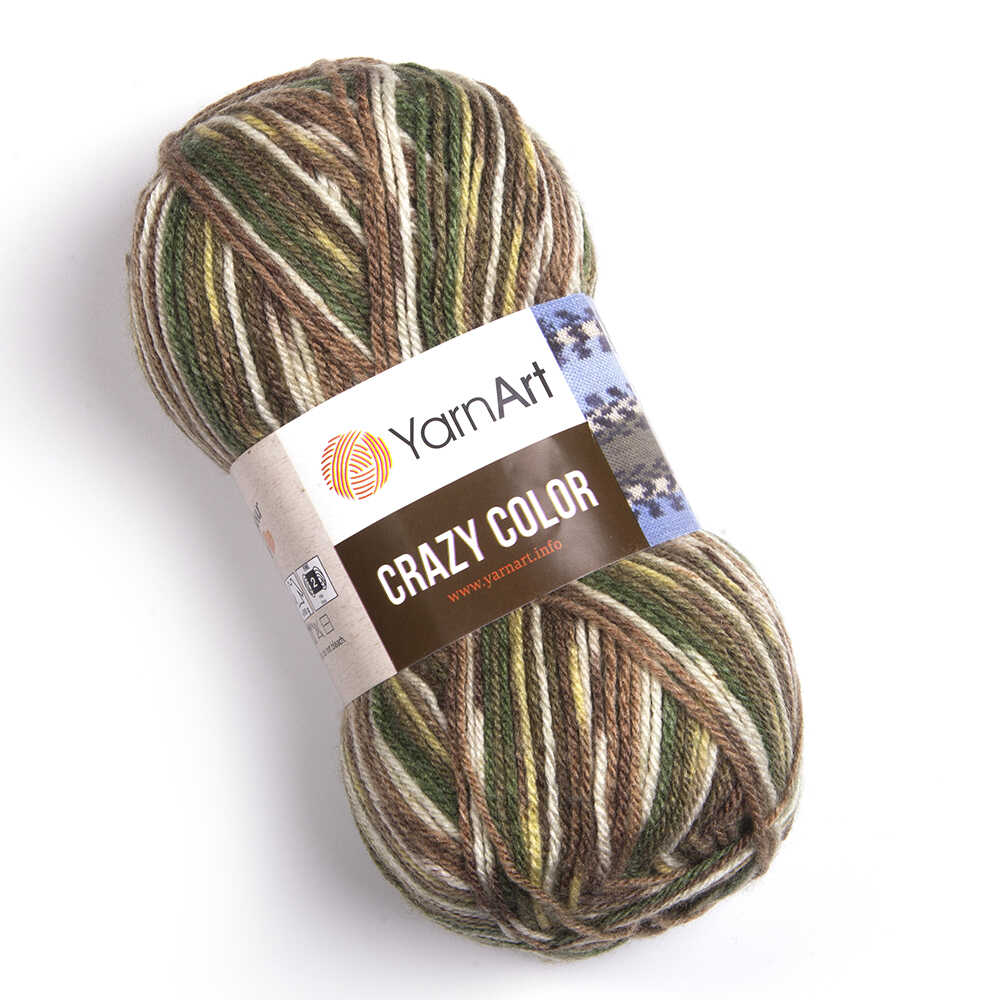 Пряжа Crazy Color от YarnArt цвет 159, Желтый / зеленый / коралл / коричневый