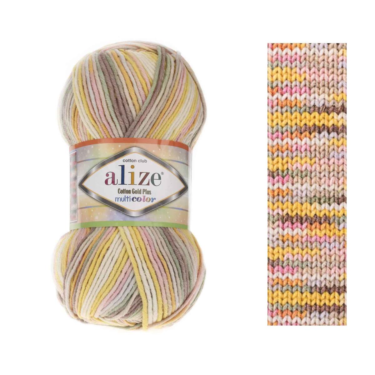 Пряжа Alize Cotton Gold Plus Multi Color цвет 52175, Оранжевый / розовый / серый / коричневый